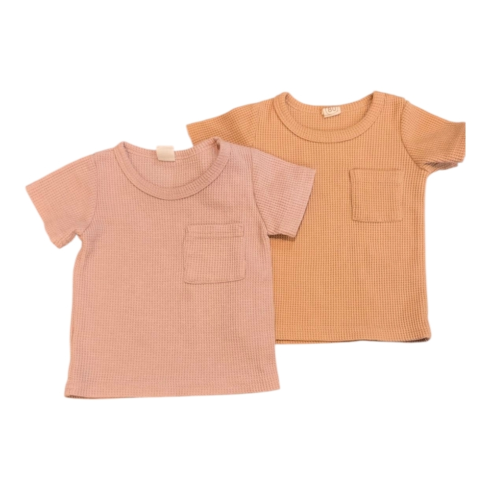 2 Cozy Kids' Short Sleeve Tees - Pink and Tan